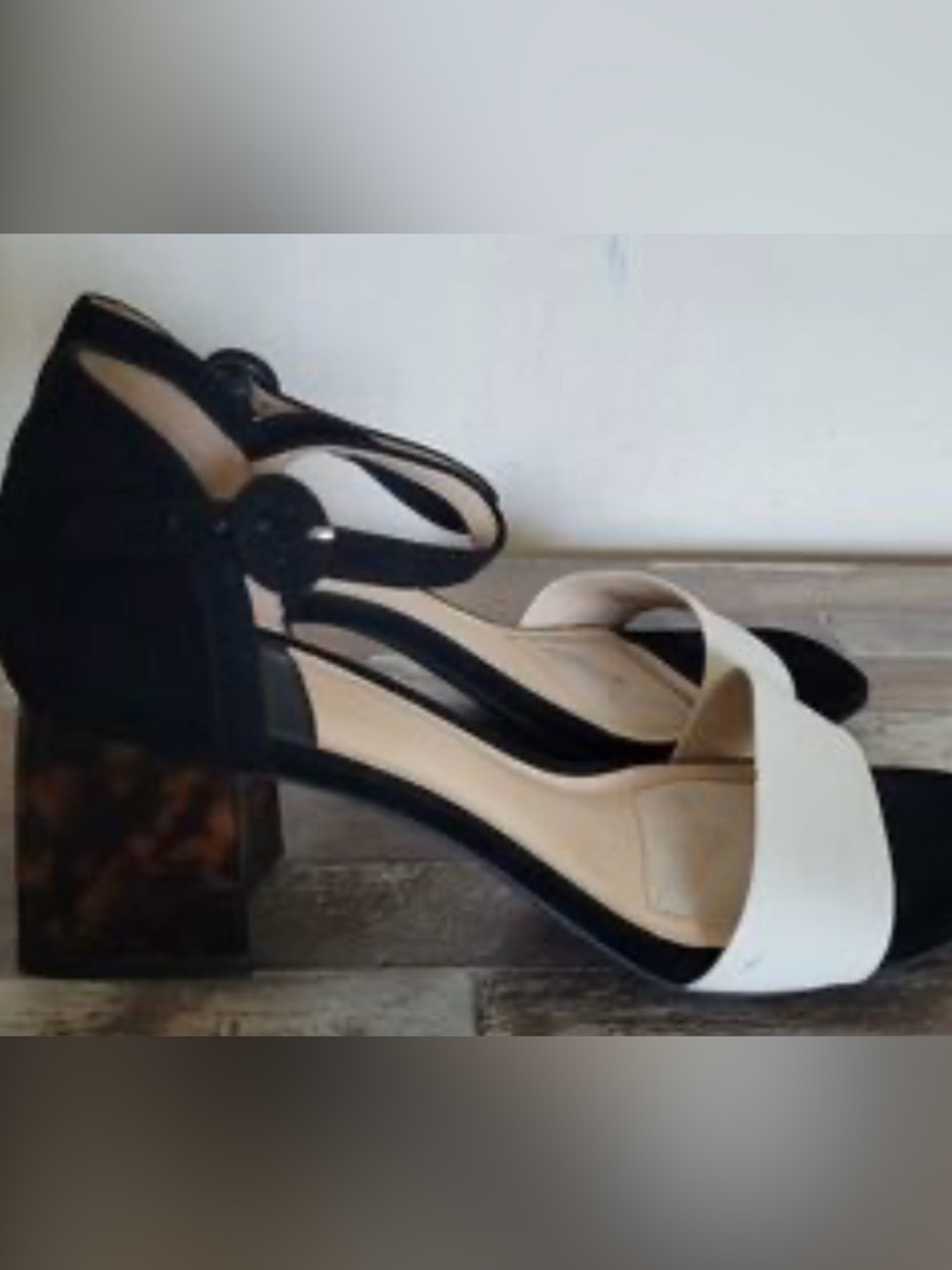 Alex Marie Black and Cream Open-Toe Block Heel Sandals